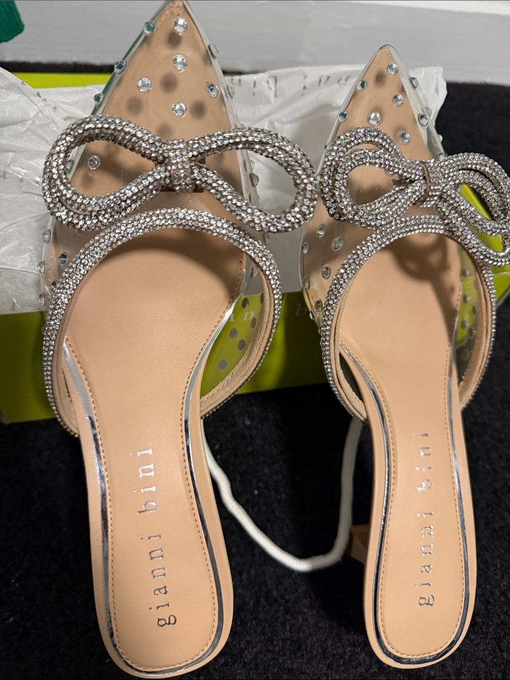 Gianni Bini Nude Crystal-Embellished Pointed Toe Mules